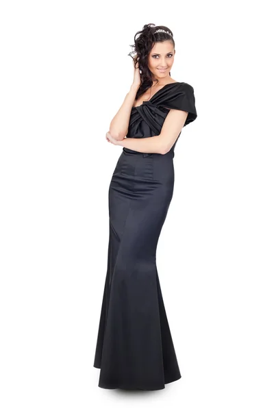 Kvinna i lång elegant klänning — Stockfoto