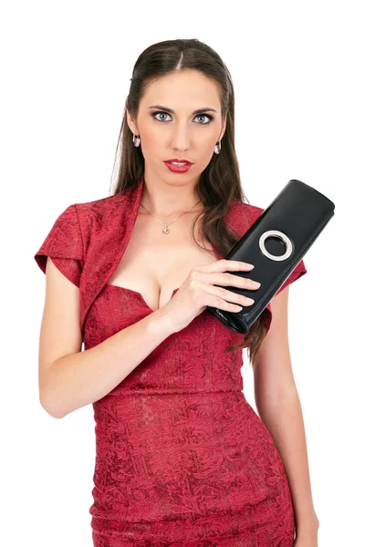 Sensuele vrouw in rode jurk — Stockfoto