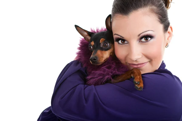 Fashion little dog with woman — Stock Photo, Image