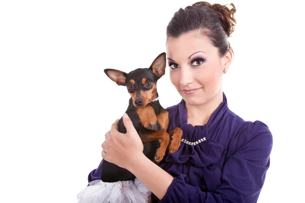 Modische Frau und Hund — Stockfoto