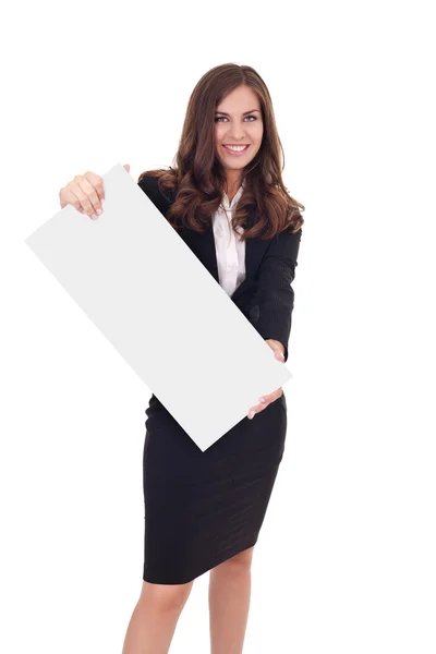 Businesswoman holding empty banner — Stock Photo, Image