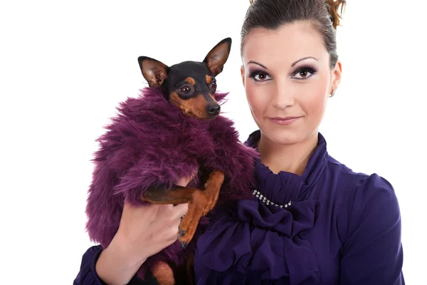 Woman and fancy dog — Stock Photo, Image