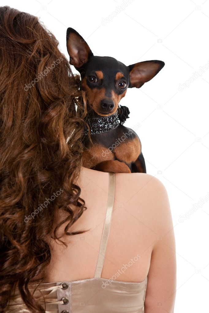 Dog on woman's shoulder