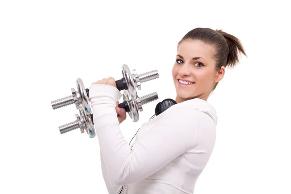 Kadın holding ağırlıkları — Stok fotoğraf