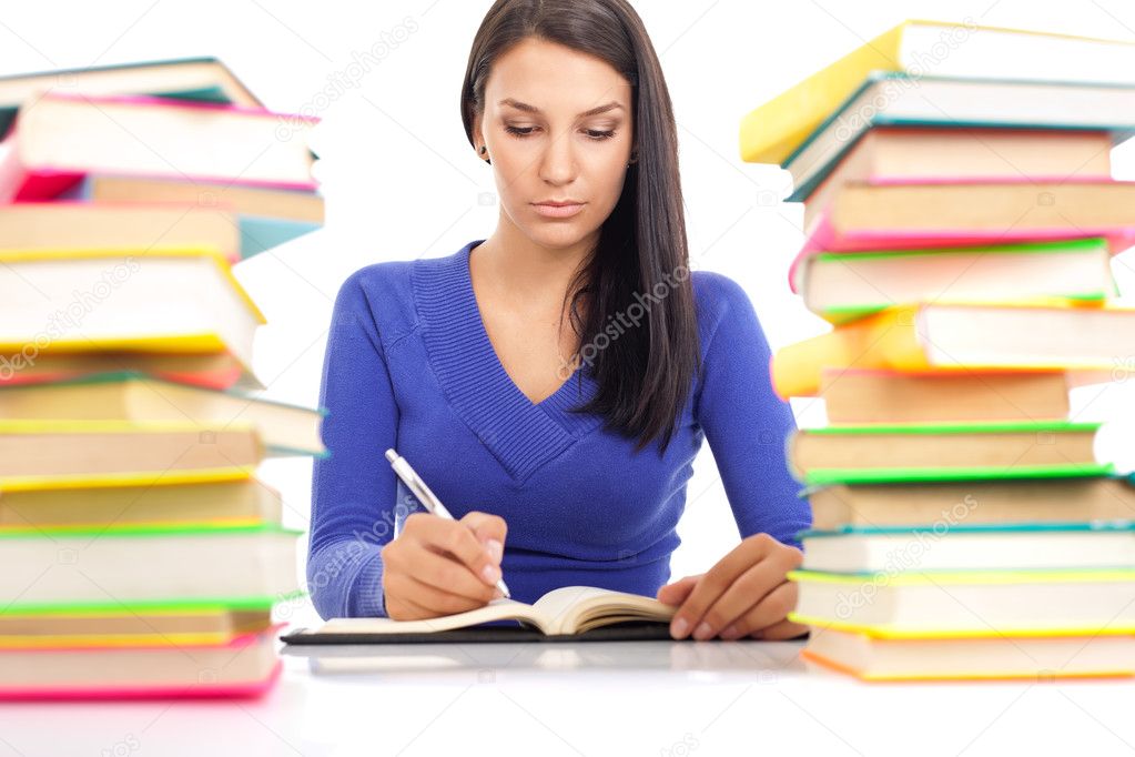 Student girl writing