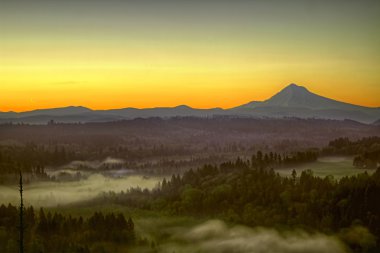 Sunrise bir sisli sabah hood Dağı üzerinde