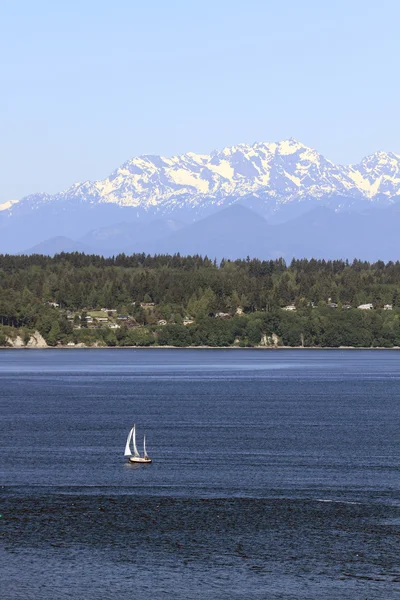 Navegando no Puget Sound com vista para a Península Olímpica — Fotografia de Stock