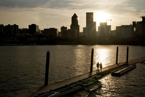 stock image Strolling into Sunset on Willamette River Boat Ramp