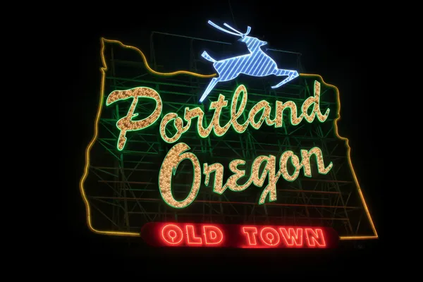 Panneau historique de Portland Oregon Old Town — Photo