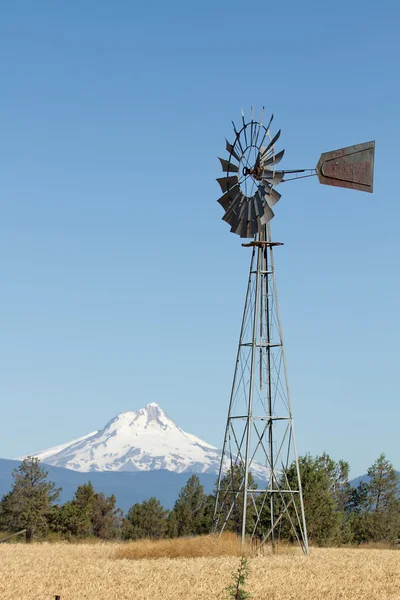 Mulino a vento con Mount Jefferson in Oregon Centrale — Foto Stock