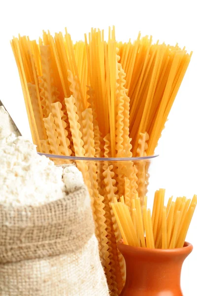 Bag with a flour and macaroni — Stock Photo, Image
