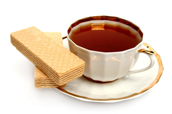 Two wafers and cup of tea — Stock Photo, Image