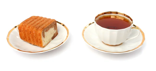Bolo de chocolate e xícara de chá — Fotografia de Stock