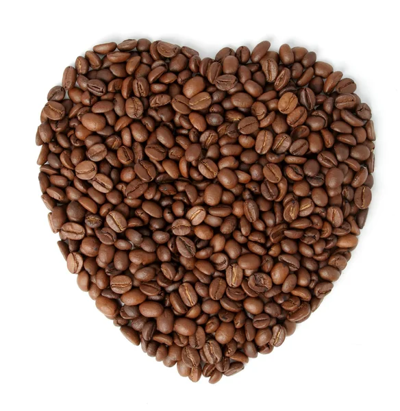 Los granos fritos de café en forma de corazón — Foto de Stock