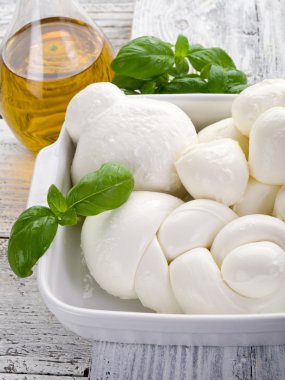 Vatiety of italian buffalo mozzarella-mix mozzarelle di bufala clipart