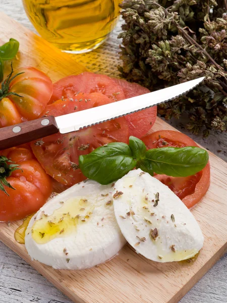 Mozzarella with oregano and tomato-mozzarella origano pomodoro — Stock Photo, Image