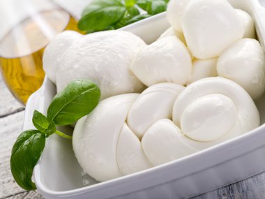 Vatiety of italian buffalo mozzarella-mix mozzarelle di bufala clipart