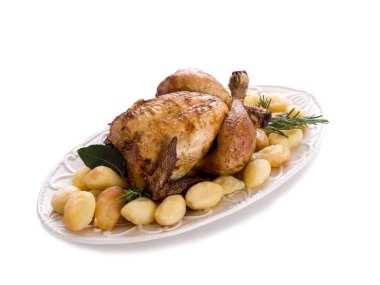 Chicken with potatoes-pollo arrosto e patate clipart