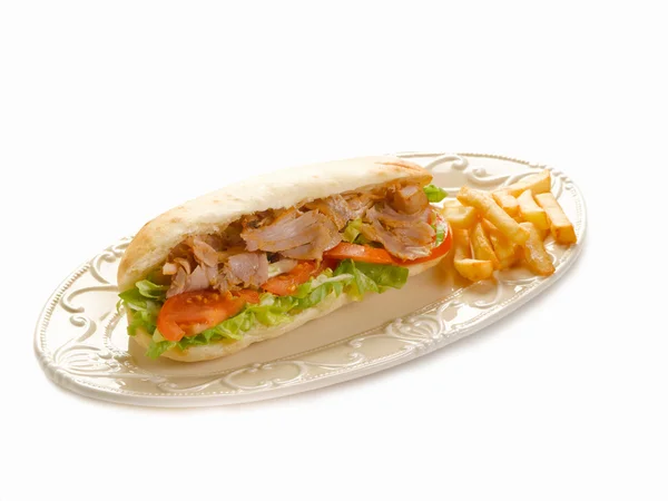 Kebab-Sandwich auf Teller — Stockfoto