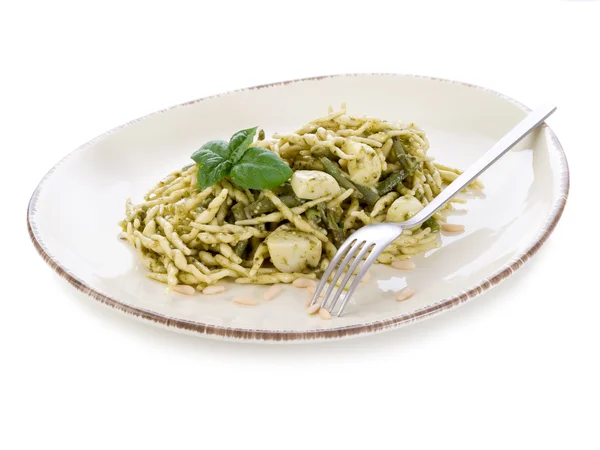 Pesto trofie typical genoa recipe-trofie al pesto — Stock Photo, Image
