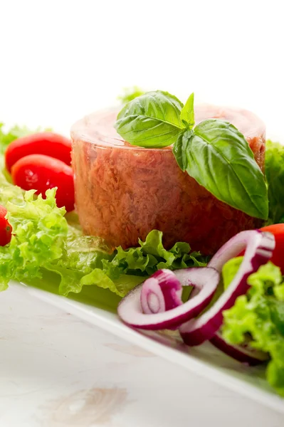 Canned meat with salad — Stock Photo, Image
