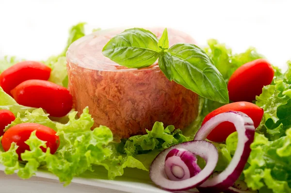 Konzervované maso se salátem — Stock fotografie