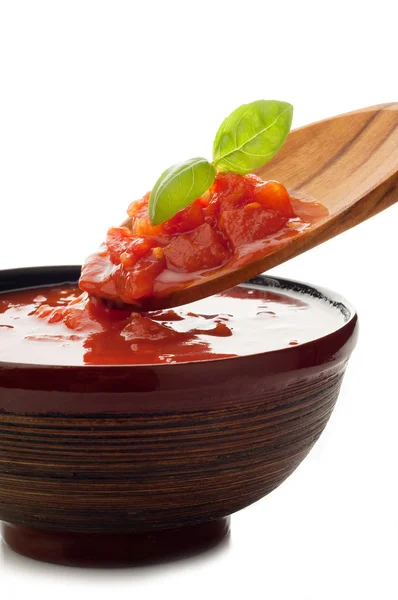 Salsa di pomodoro sopra cucchiaio — Foto Stock