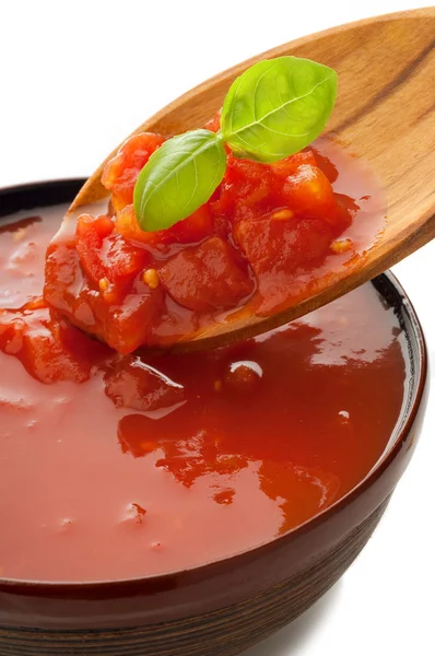 숟가락 위에 토마토 소스 — 스톡 사진