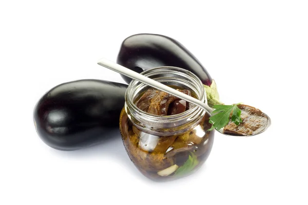Grilled eggplants preserved on white background — Stock Photo, Image