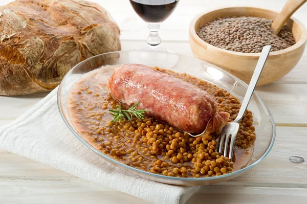 Sausage with lentils — Stock Photo, Image