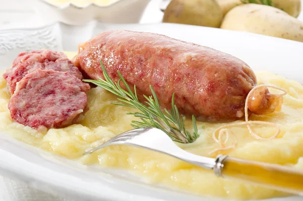 Sausage with mashed potatoes — Stock Photo, Image