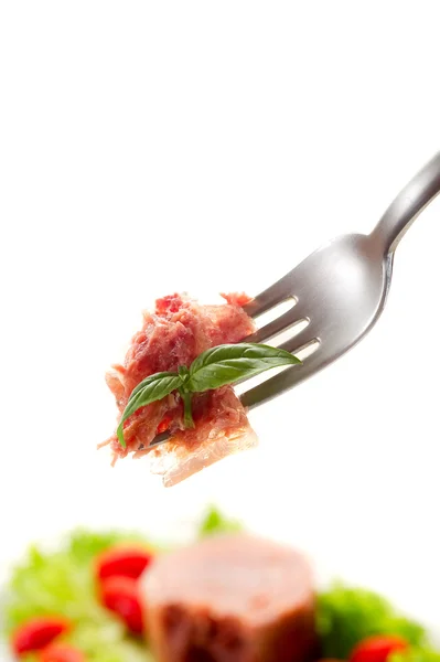 Κονσερβοποιημένο κρέας με σαλάτα — Φωτογραφία Αρχείου
