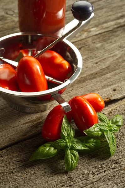 Molino de alimentos con tomates y salsa —  Fotos de Stock