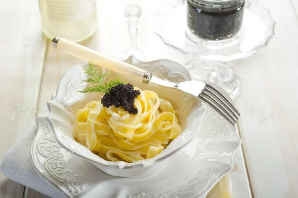 Caviar pasta on luxury dish — Stock Photo, Image