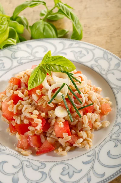 Spelt salad with sliced tomatoes — Stock Photo, Image