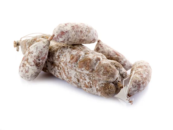 Italian salami and sausage on white — Stock Photo, Image