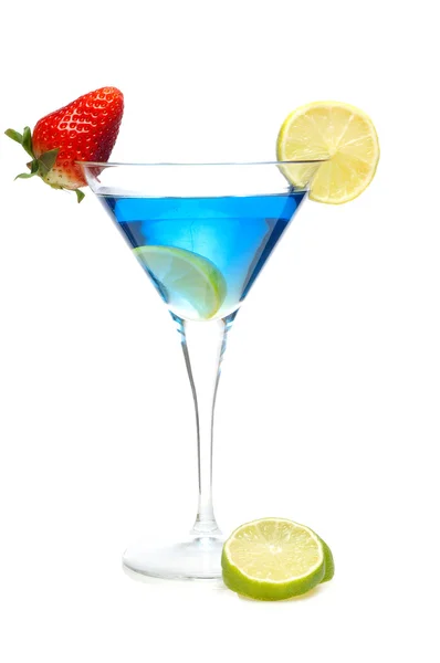Curacao cocktail with strawberry — Stock Photo, Image