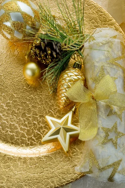 Gold xmas decorations — Stock Photo, Image