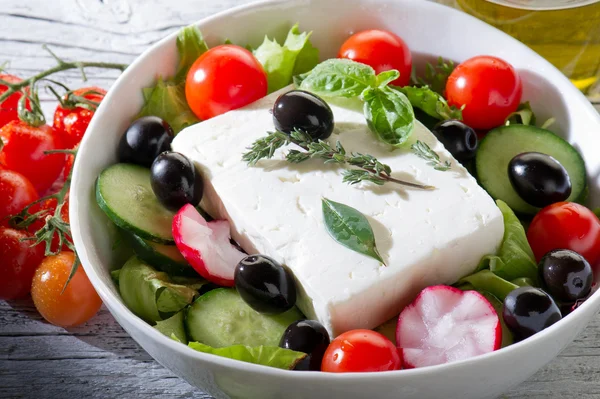 stock image Feta traditional greek cheese and greek salad