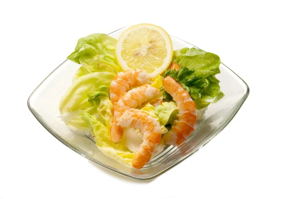 Shrimp with green salad — Stock Photo, Image
