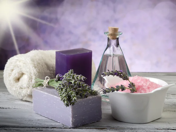 Lavender with bath product — Stock Photo, Image