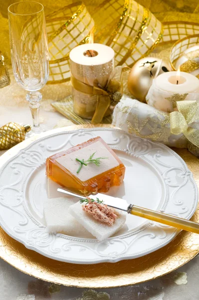 Paté on golden table — Stock Photo, Image