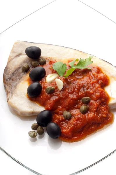 Swordfish alla messinese typical italian recipe — Stock Photo, Image