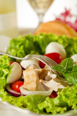 Karışık ızgara tavuk göğsü ve kiraz mozzarella salatası