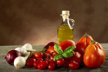 Ingredients for italian tomato pasta sauce clipart