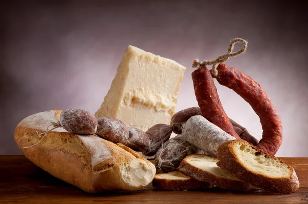 Italian salami parmesan cheese — Stock Photo, Image