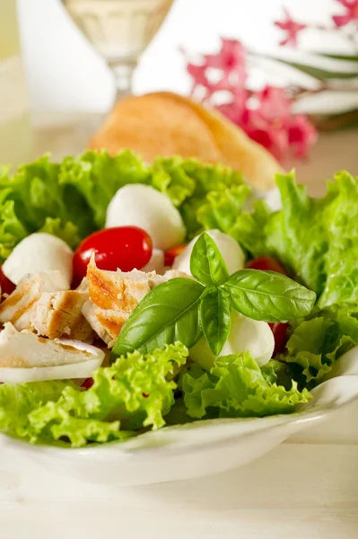 Salade mixte avec poitrine de poulet grillée et mozzarella cerise — Photo