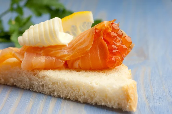 Appetizer with soked salmon — Stock Photo, Image