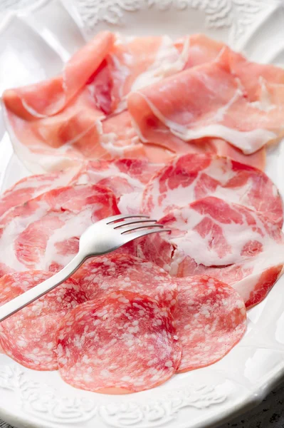 Variety of salami and ham — Stock Photo, Image