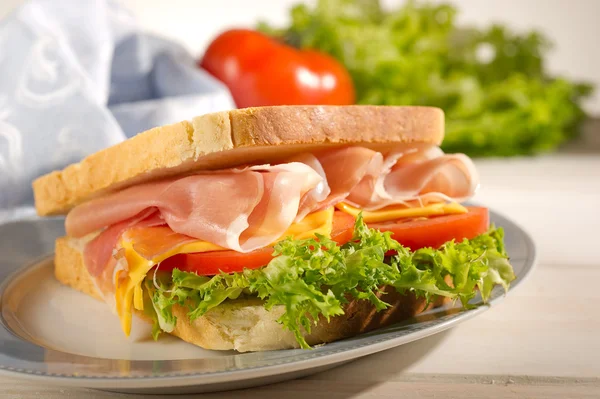 Sandwich cu brânză de șuncă cu parma și salată verde — Fotografie, imagine de stoc